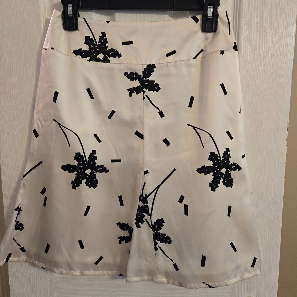 Harve Benard 6P Silk Skirt, Black & White Print
